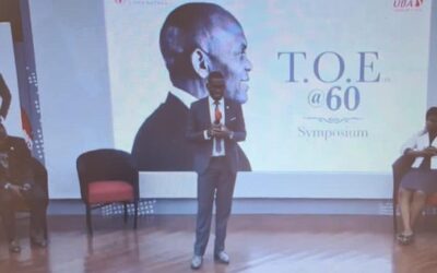 The Founder of CSS-International speaks during TOE@60 celebration at UBA Head Quater, Marina, Lagos.
